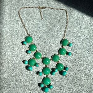 Vibrant Green and Gold Bib Necklace with Cascading Beads